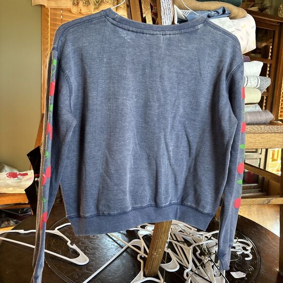 RELAX Women’s Cropped Sweatshirt BLUE CHERRIES Crew Neck Small - Picture 5 of 7